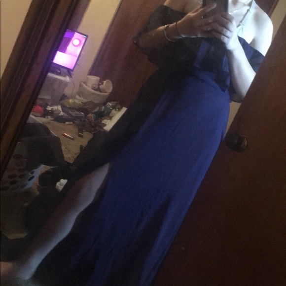 Ruffle slit navy blue prom dress - Picture 4 of 4